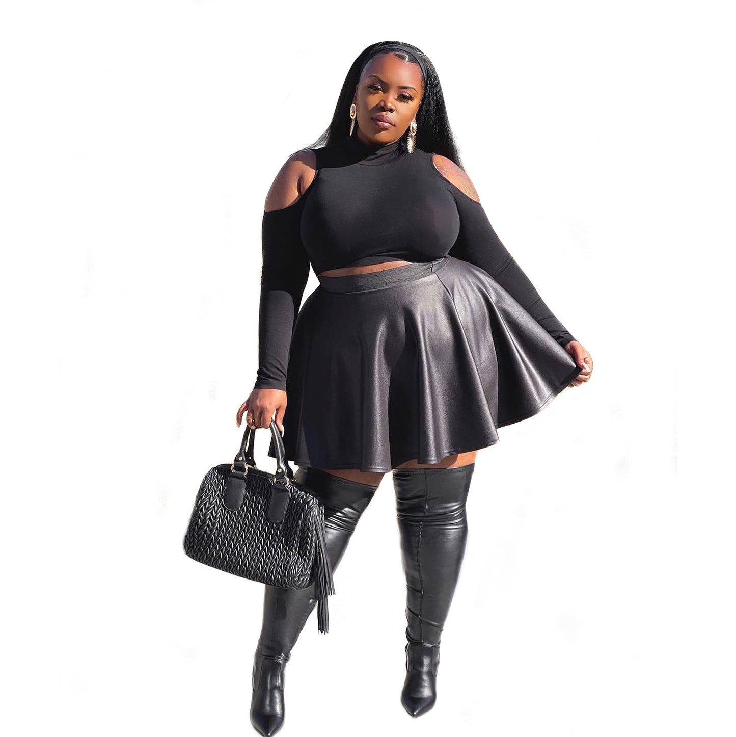 Solid Colour Leather Plus-Size Women's Skirt