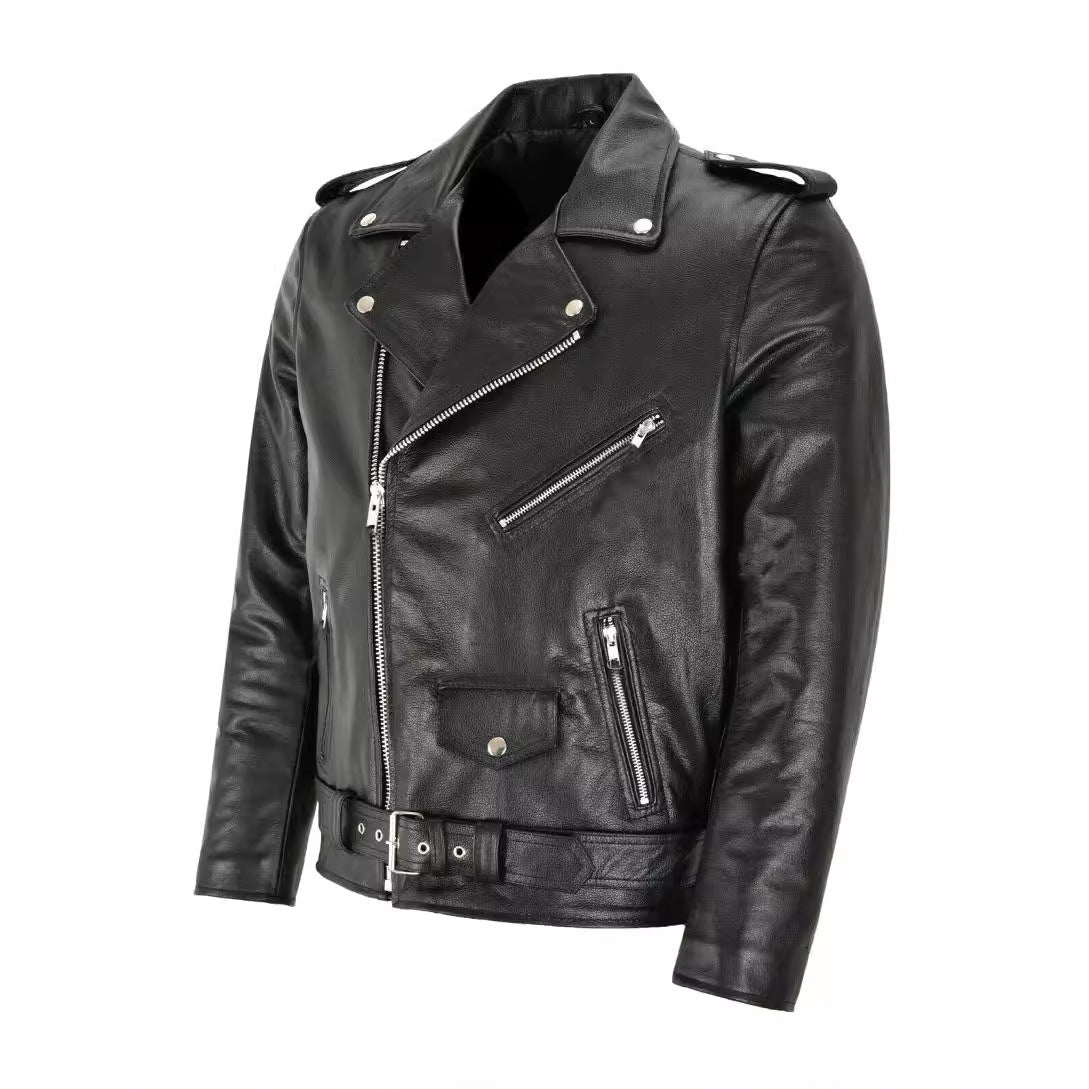 Popular Motorcycle Men's Leather Jacket, Plus Sizes