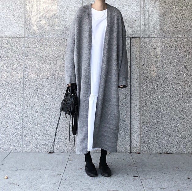 Vireous Women's Chic Simple Buckle-Free Long Knitted Cardigan Coat