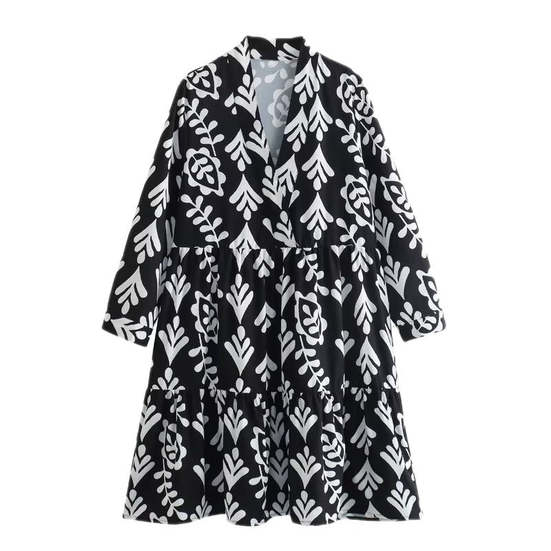Vireous Long Sleeve Geometric Print Shirt Dress