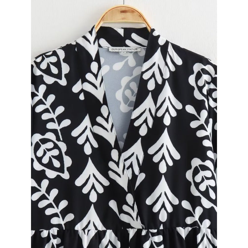 Vireous Long Sleeve Geometric Print Shirt Dress
