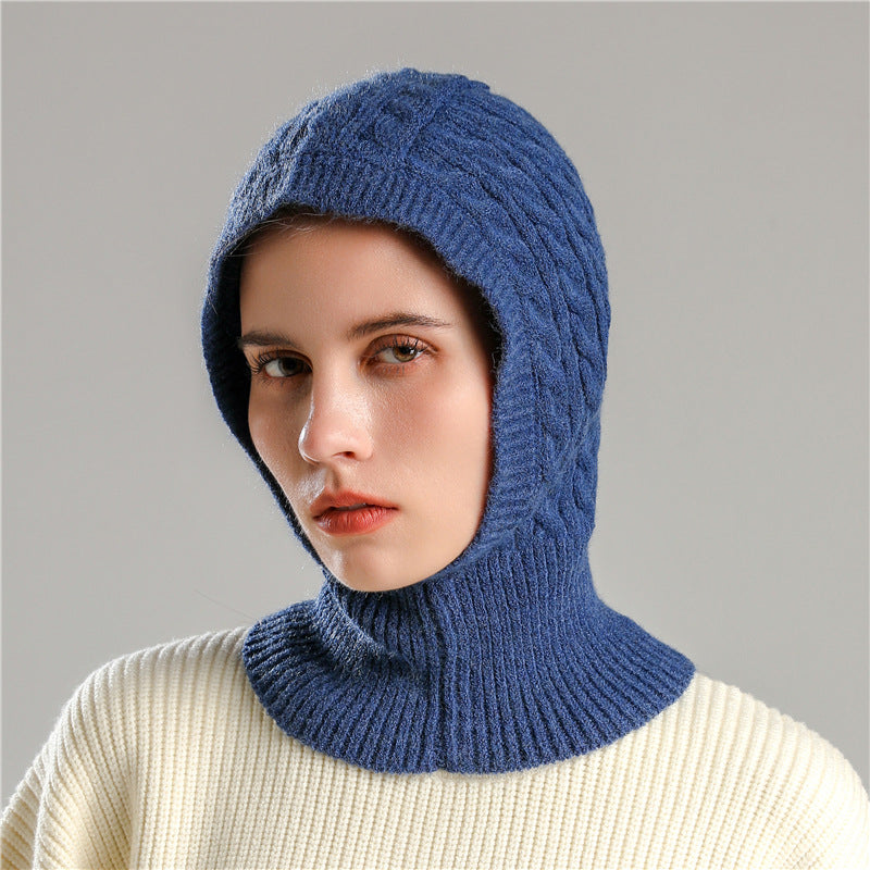 Unisex Integrated Hat-Scarf, Warm Ear Protection, Cable Knit Balaclava