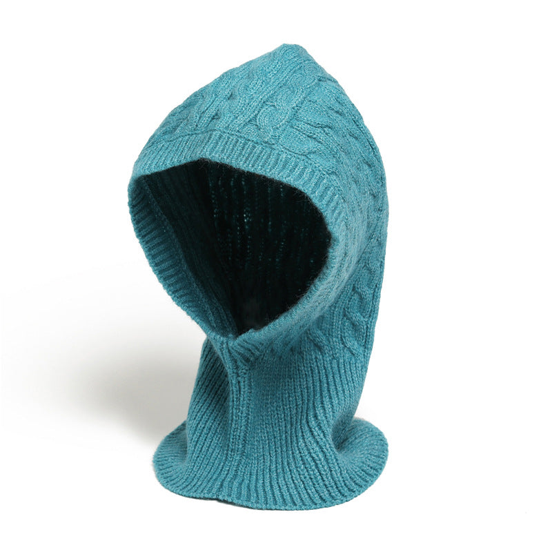 Unisex Integrated Hat-Scarf, Warm Ear Protection, Cable Knit Balaclava