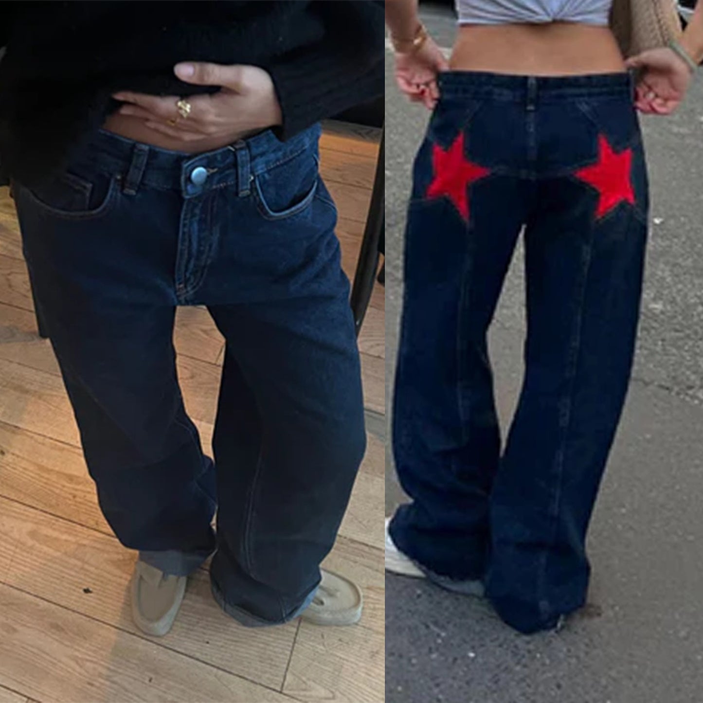 Retro Women's Five-Pointed Star Patchwork Jeans