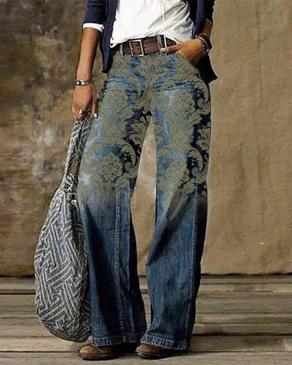 Organza Pattern Weave Jeans, Patterned Women's Designer Denim