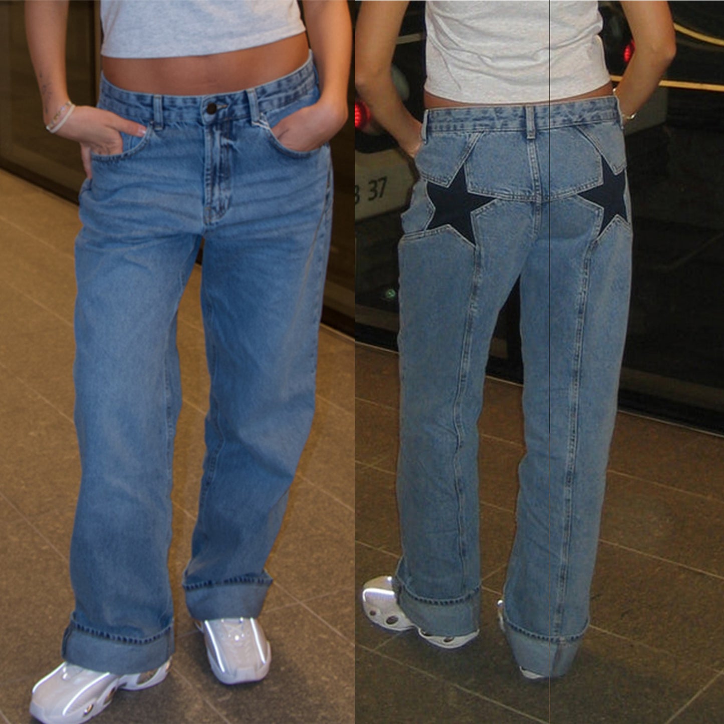 Retro Women's Five-Pointed Star Patchwork Jeans