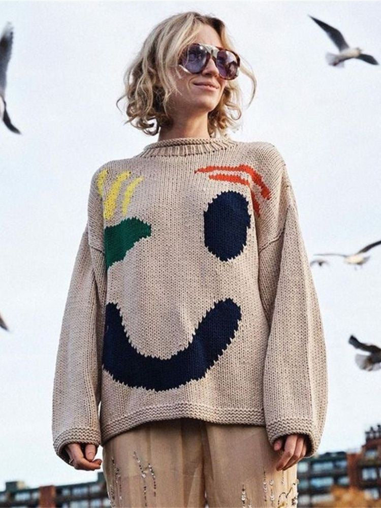 Vireous Women's Knitted Cartoon Pattern, Art Lover Sweater