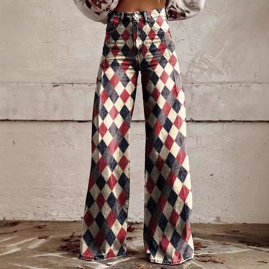 Vireous Women's Geometric Print Casual Trousers, Plus Sizes