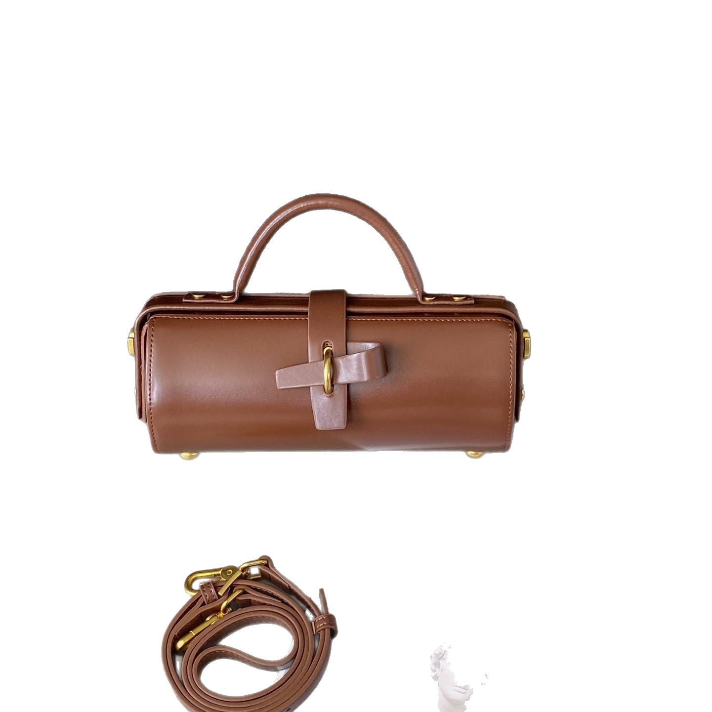 Vireous First Layer Cowhide Underarm Single-Shoulder Cylinder Messenger Bag