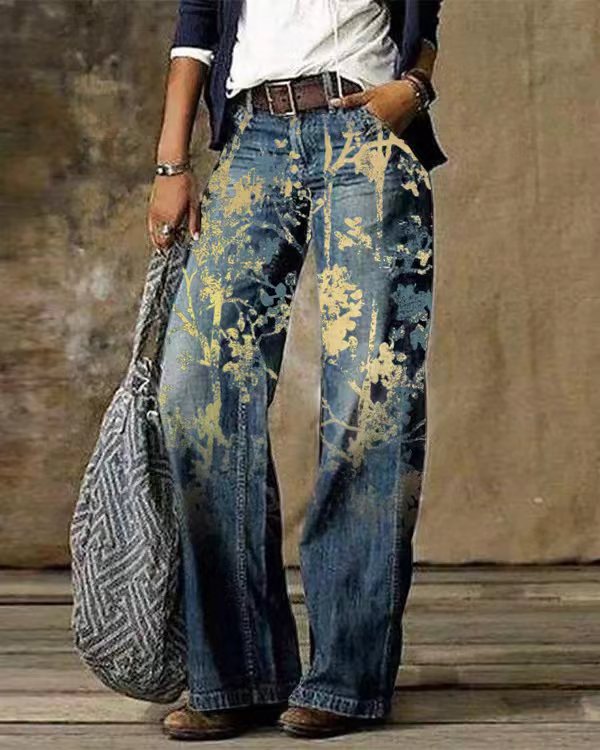 Organza Pattern Weave Jeans, Patterned Women's Designer Denim