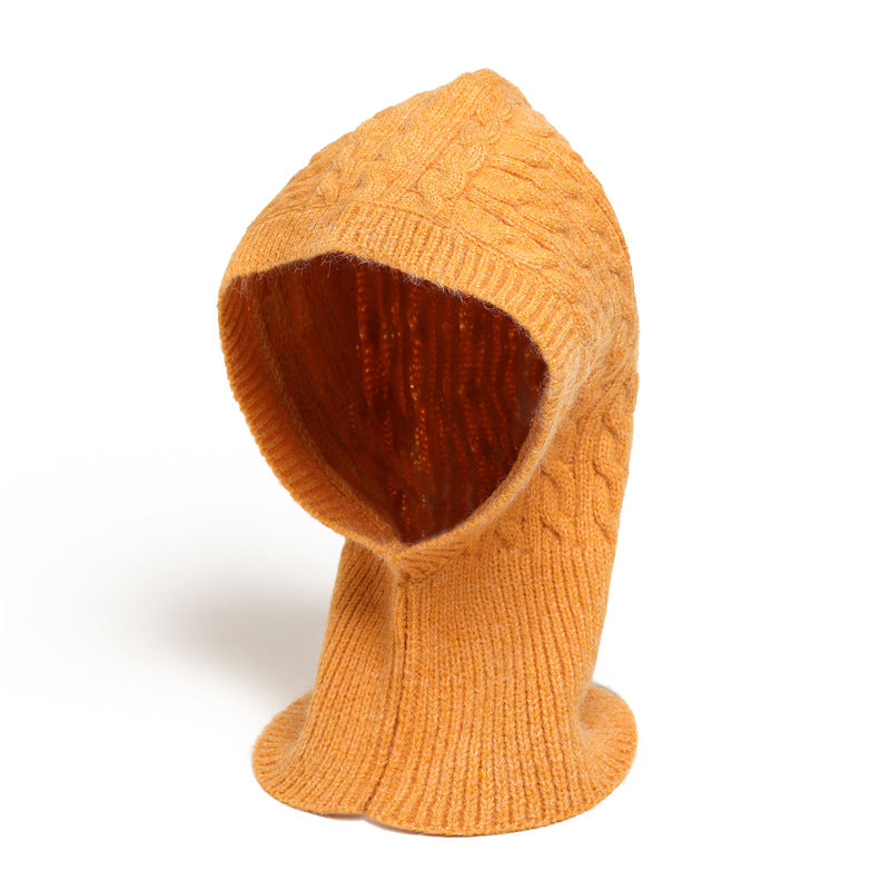 Unisex Integrated Hat-Scarf, Warm Ear Protection, Cable Knit Balaclava