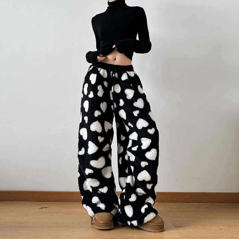 Loose Lamb's Wool Polka Dot Women's Jogger Pants