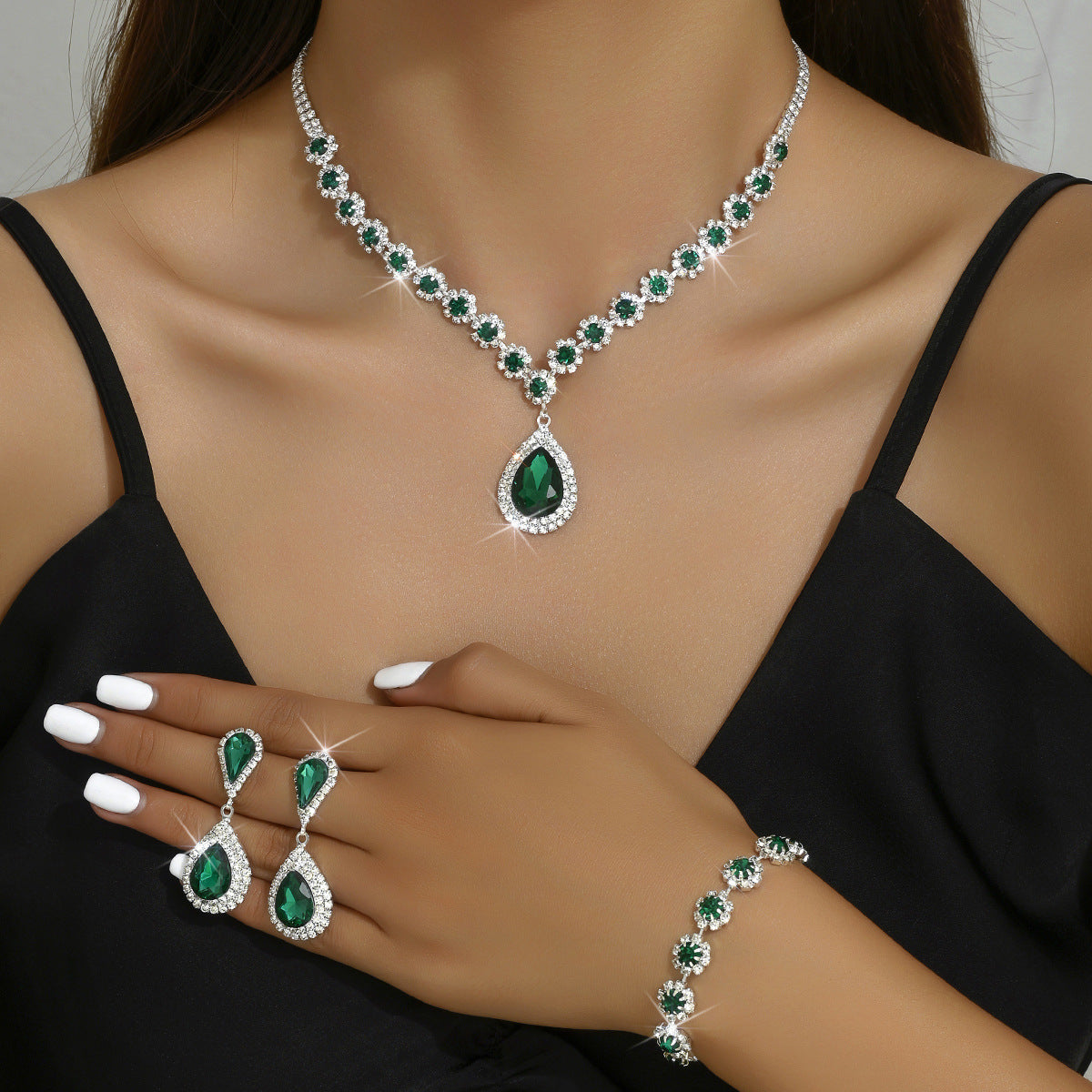 Bridal Jewellery Set, Necklace Earrings Bracelet Three-Piece