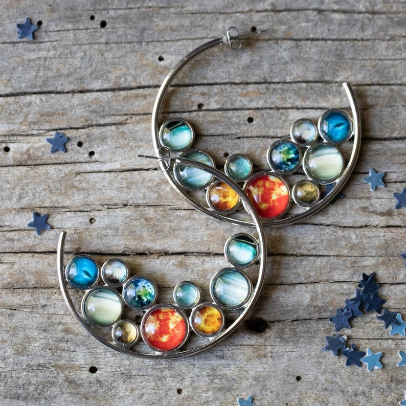 Retro Hoop Earrings, Women's Pendant Multicolour Gemstones