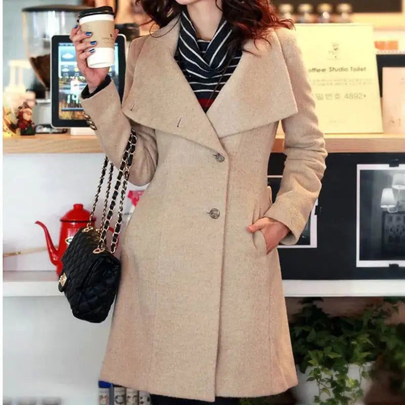 Button Lapel Cashmere Women's Long Coat, Multi Colours