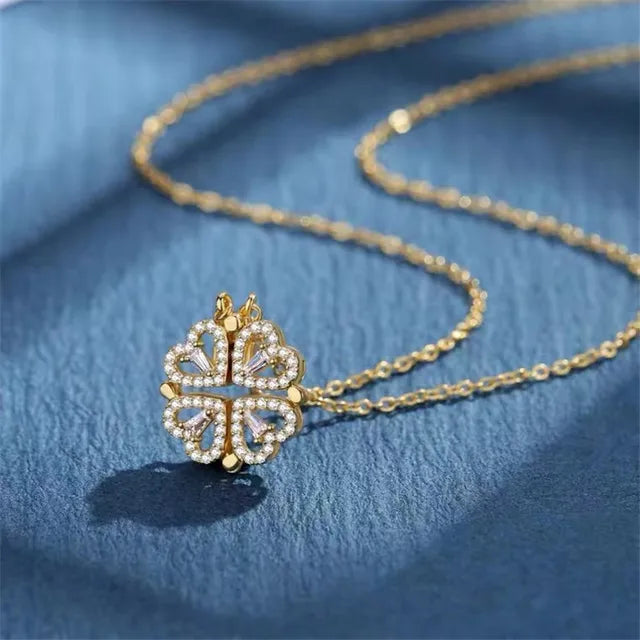 Clover and Heart Design Pendant Necklace