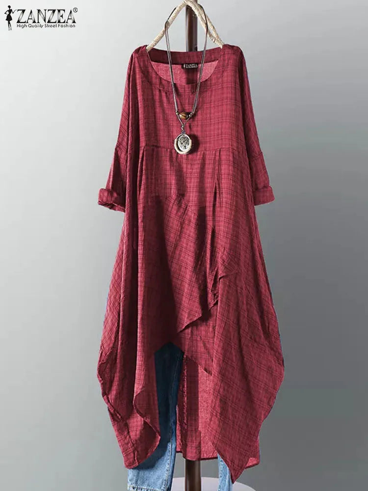 Zanzea® Vintage-Style Midi Dress, Asymmetrical Silhouette