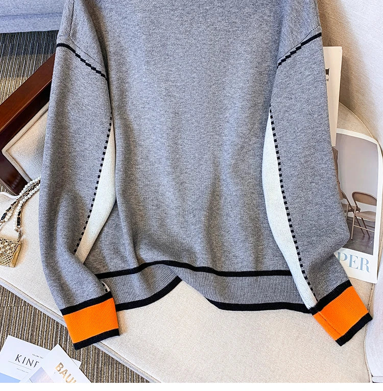 Vireous Women's Oversize Cardigan Sweater, Hermes Orange and Grey
