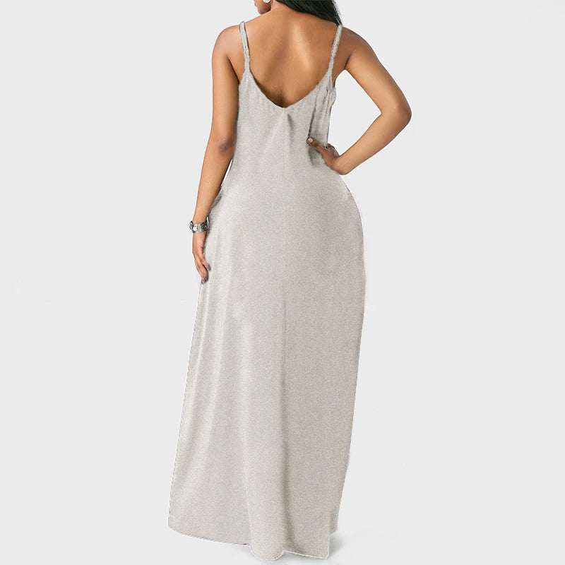 Women's Pocket Classic Long Spaghetti-Strap Dress, Multi Colours