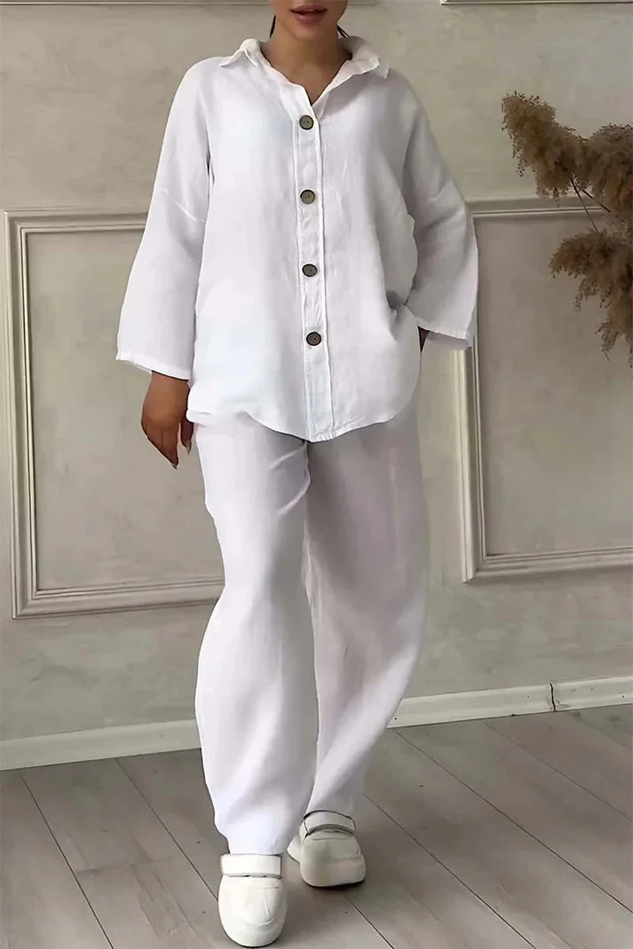 Women's Plus-Size Cotton Linen Two Piece Casual Suit