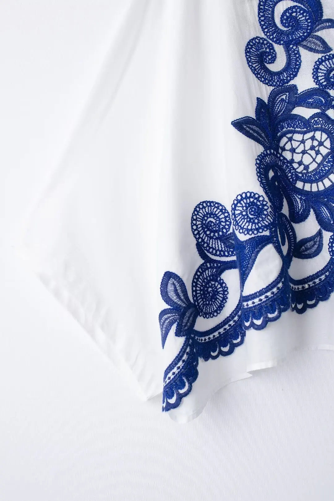 Bohemian-Style White and Blue Embroidered Two-Piece Women's Summer Set