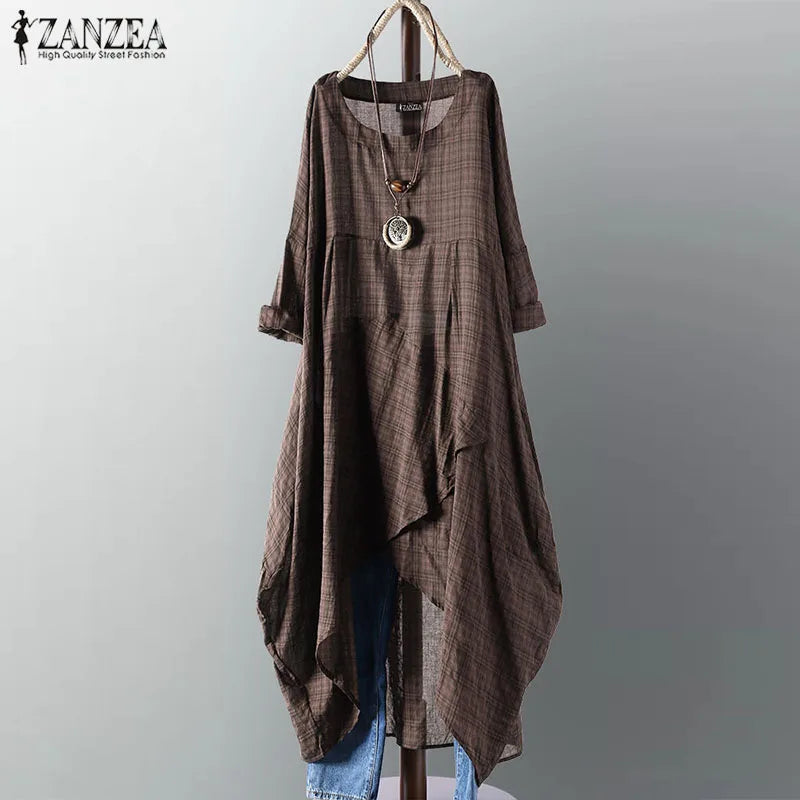 Zanzea® Vintage-Style Midi Dress, Asymmetrical Silhouette