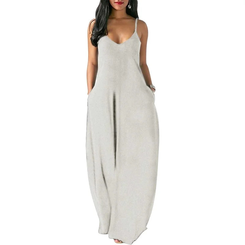 Women's Pocket Classic Long Spaghetti-Strap Dress, Multi Colours
