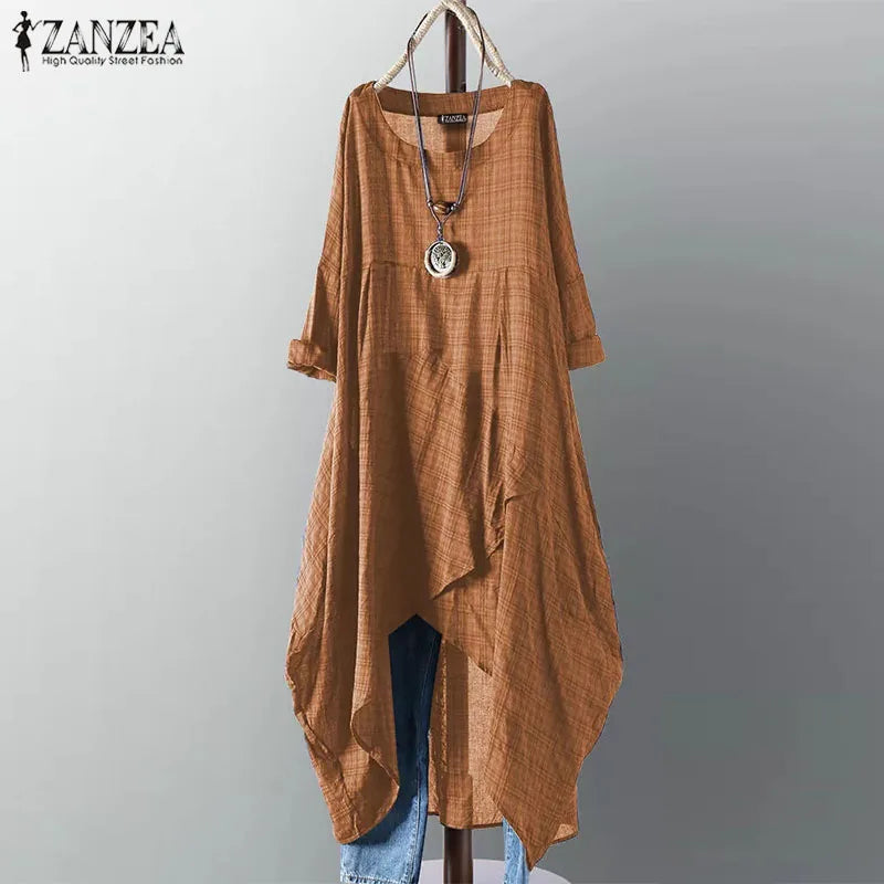 Zanzea® Vintage-Style Midi Dress, Asymmetrical Silhouette