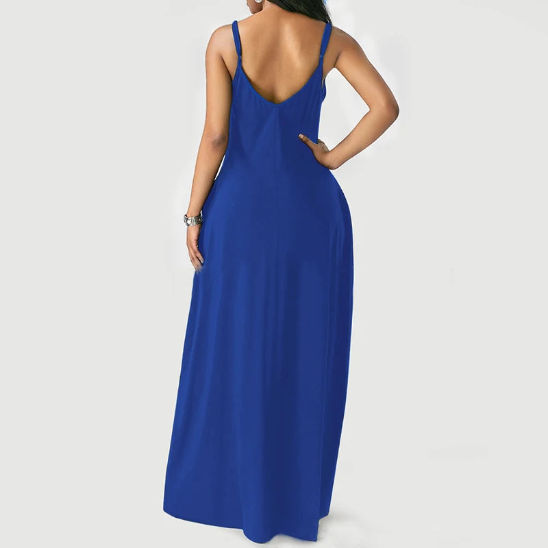 Women's Pocket Classic Long Spaghetti-Strap Dress, Multi Colours