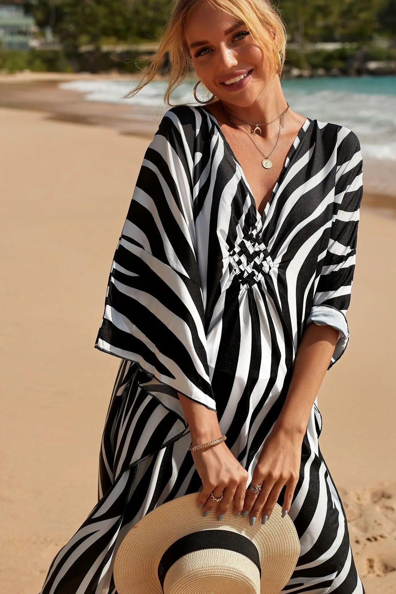 Zebra Print Kaftan Dress, Oversize Beach Dress