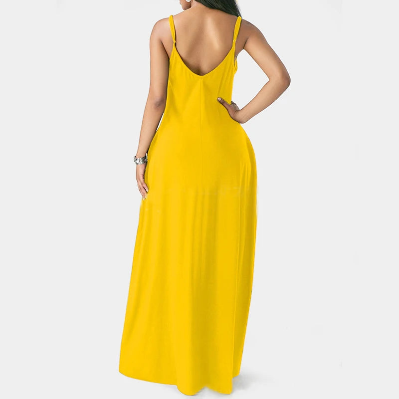Women's Pocket Classic Long Spaghetti-Strap Dress, Multi Colours