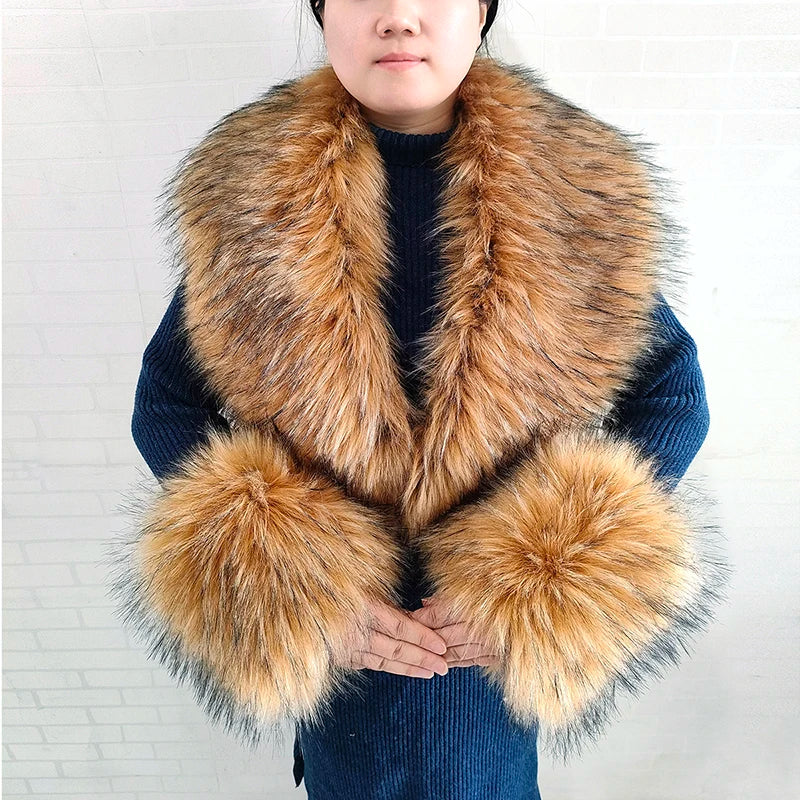 Winter Faux Fur Collar and Cuffs Set, Shawl and Accessories