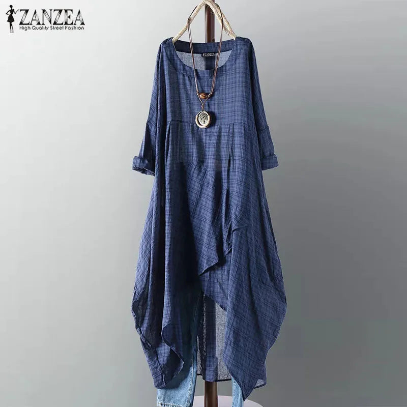 Zanzea® Vintage-Style Midi Dress, Asymmetrical Silhouette