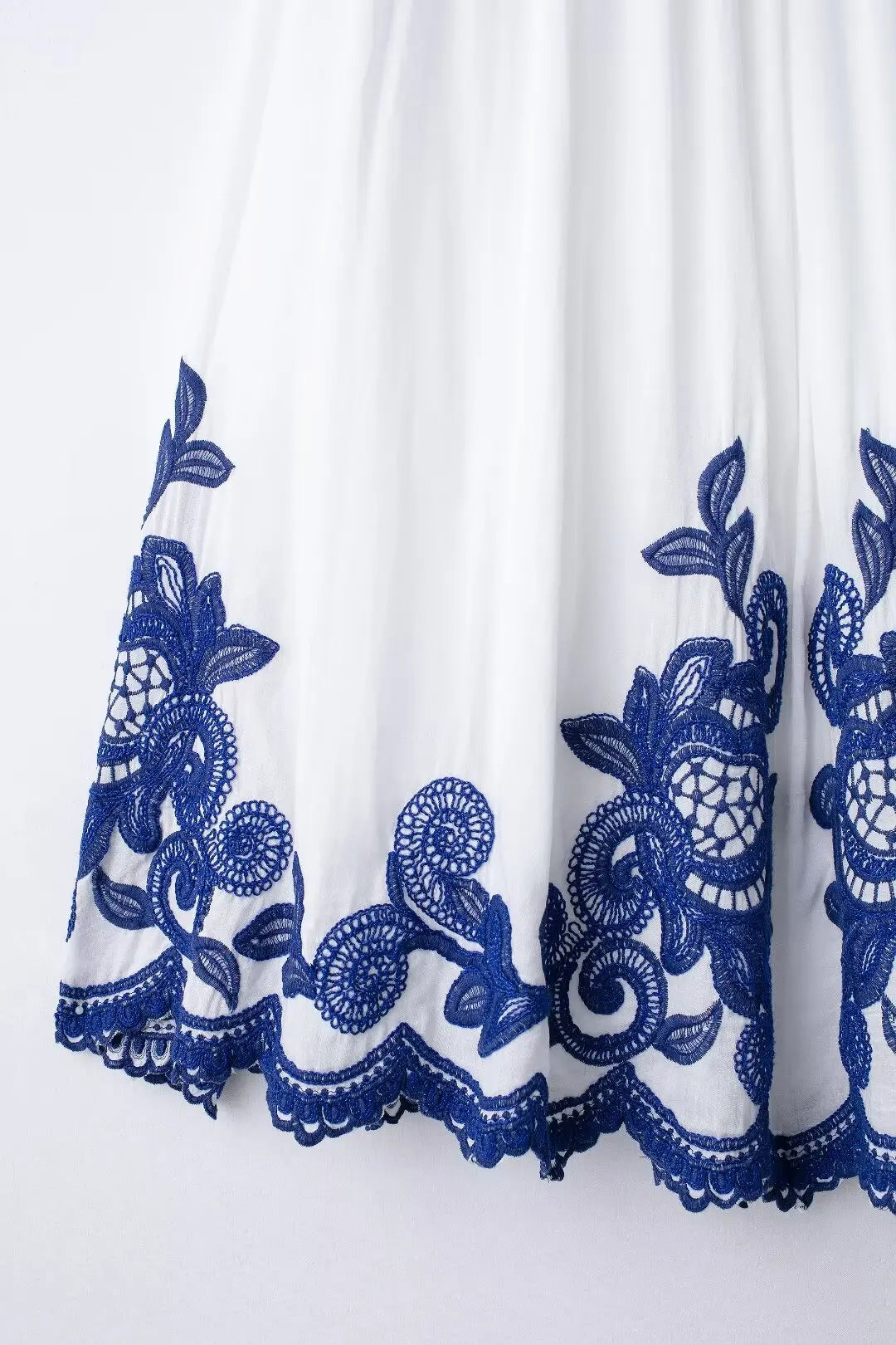 Bohemian-Style White and Blue Embroidered Two-Piece Women's Summer Set