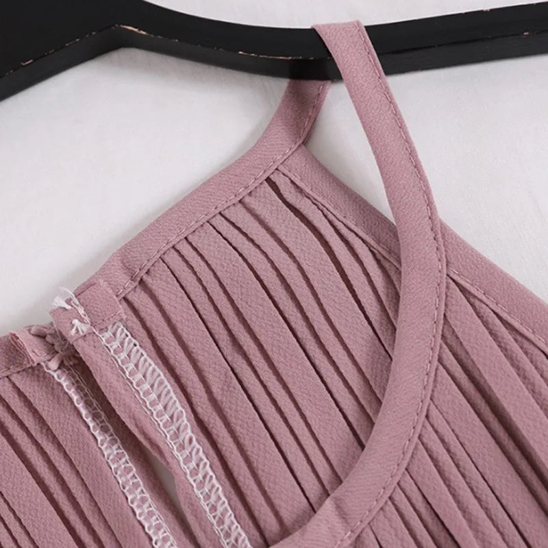 Vireous Summer Sleeveless Ribbed Chiffon Camisole Top