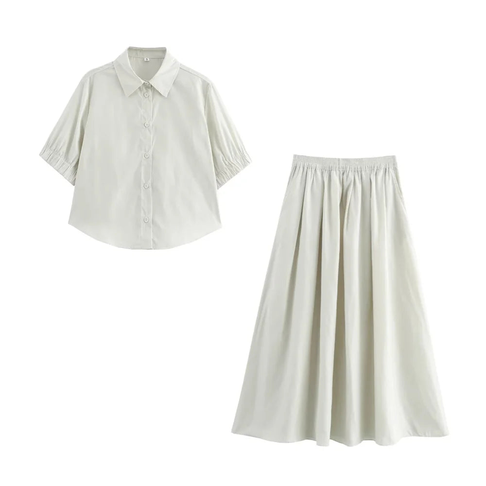 Women's Fashion Casual Swing Midi Skirt and Top, Two Piece Set
