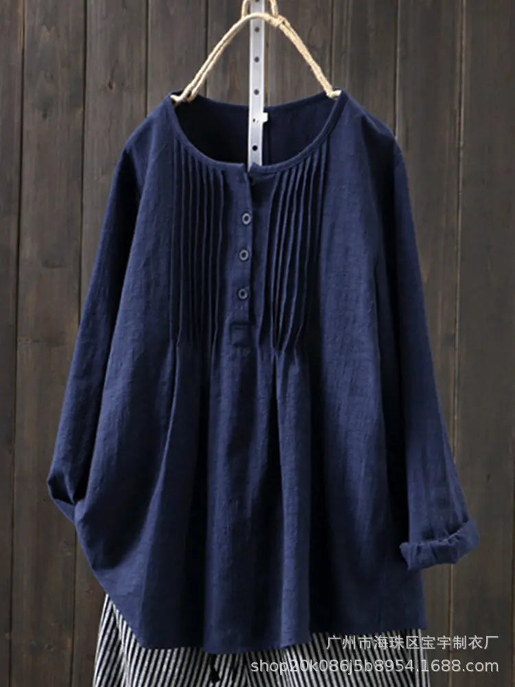 Women's Quaker Shirt, Chambray Top with Pin Tuck Front