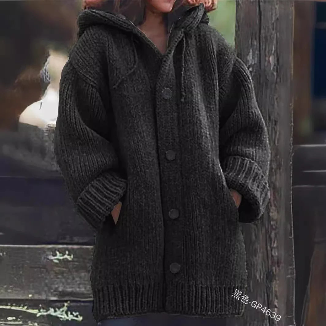 Women's Thick-Knit Hooded Cardigan Wrap Coat, Plus Sizes