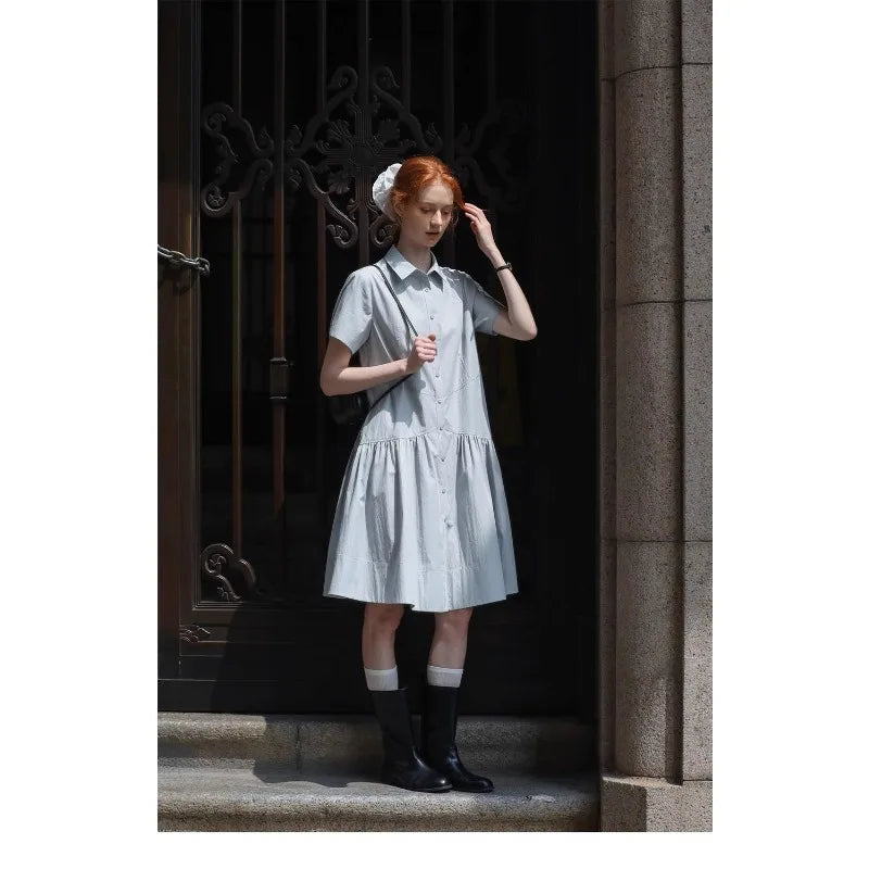 Elegant Preppy Dress, Summer Slim-Fit Shirt Dress