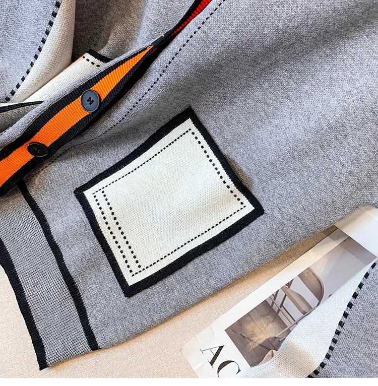 Vireous Women's Oversize Cardigan Sweater, Hermes Orange and Grey