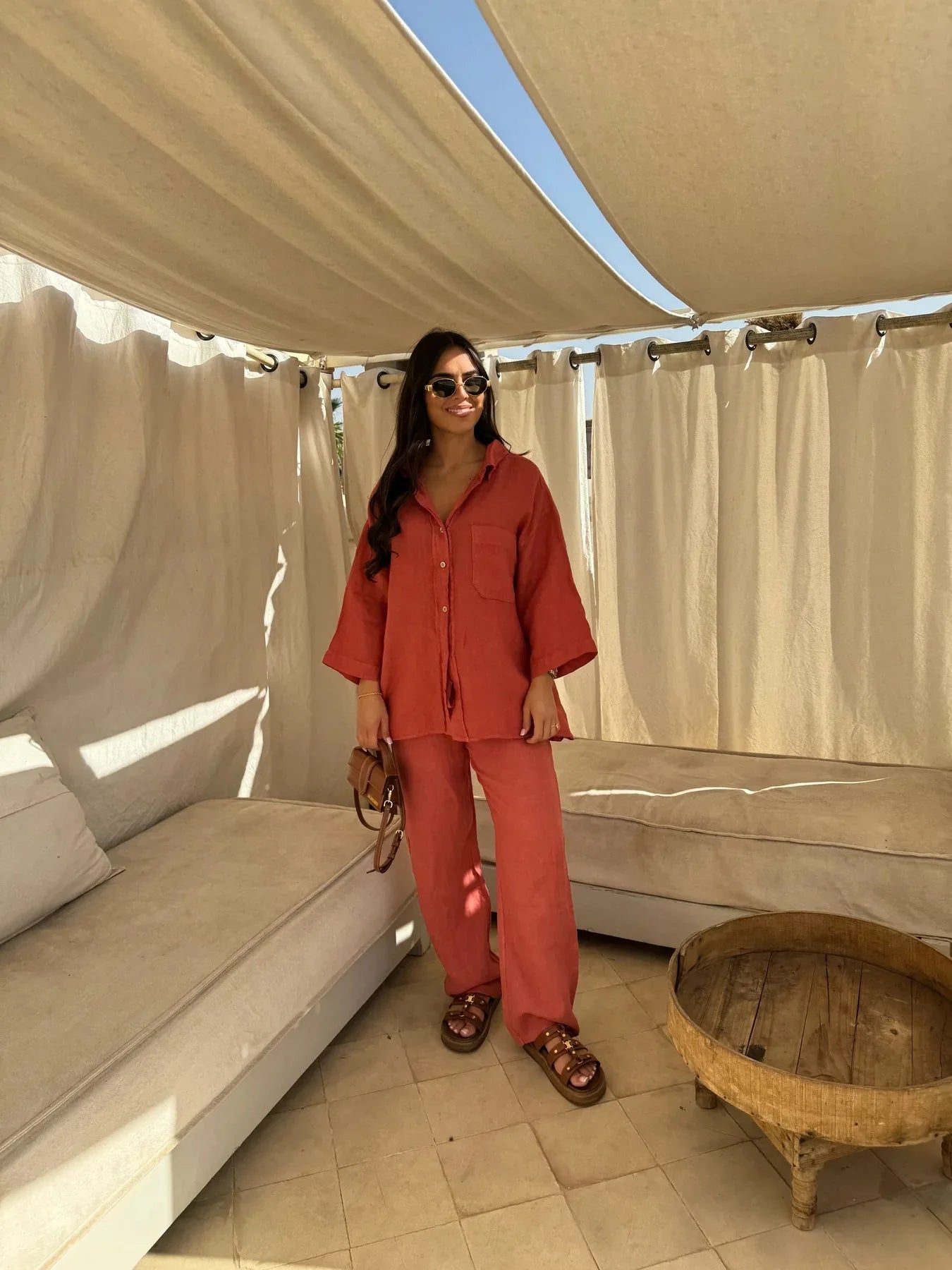 Simple Cotton Linen Women's Summer Pants Suit, Multi Colours