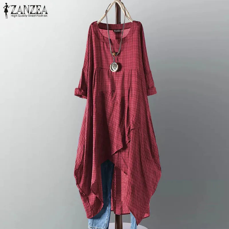 Zanzea® Vintage-Style Midi Dress, Asymmetrical Silhouette