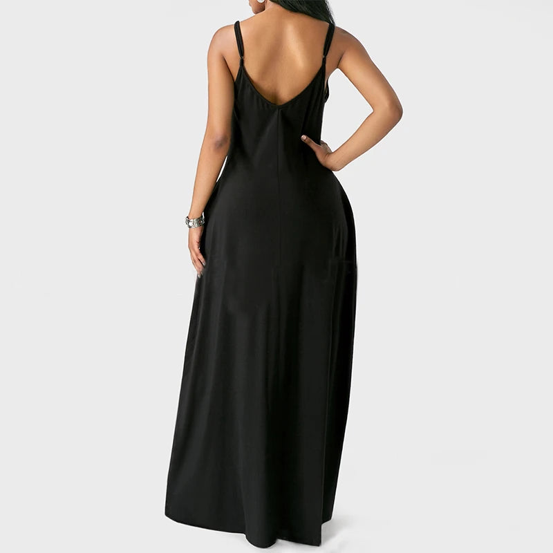 Women's Pocket Classic Long Spaghetti-Strap Dress, Multi Colours