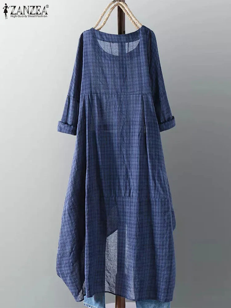 Zanzea® Vintage-Style Midi Dress, Asymmetrical Silhouette