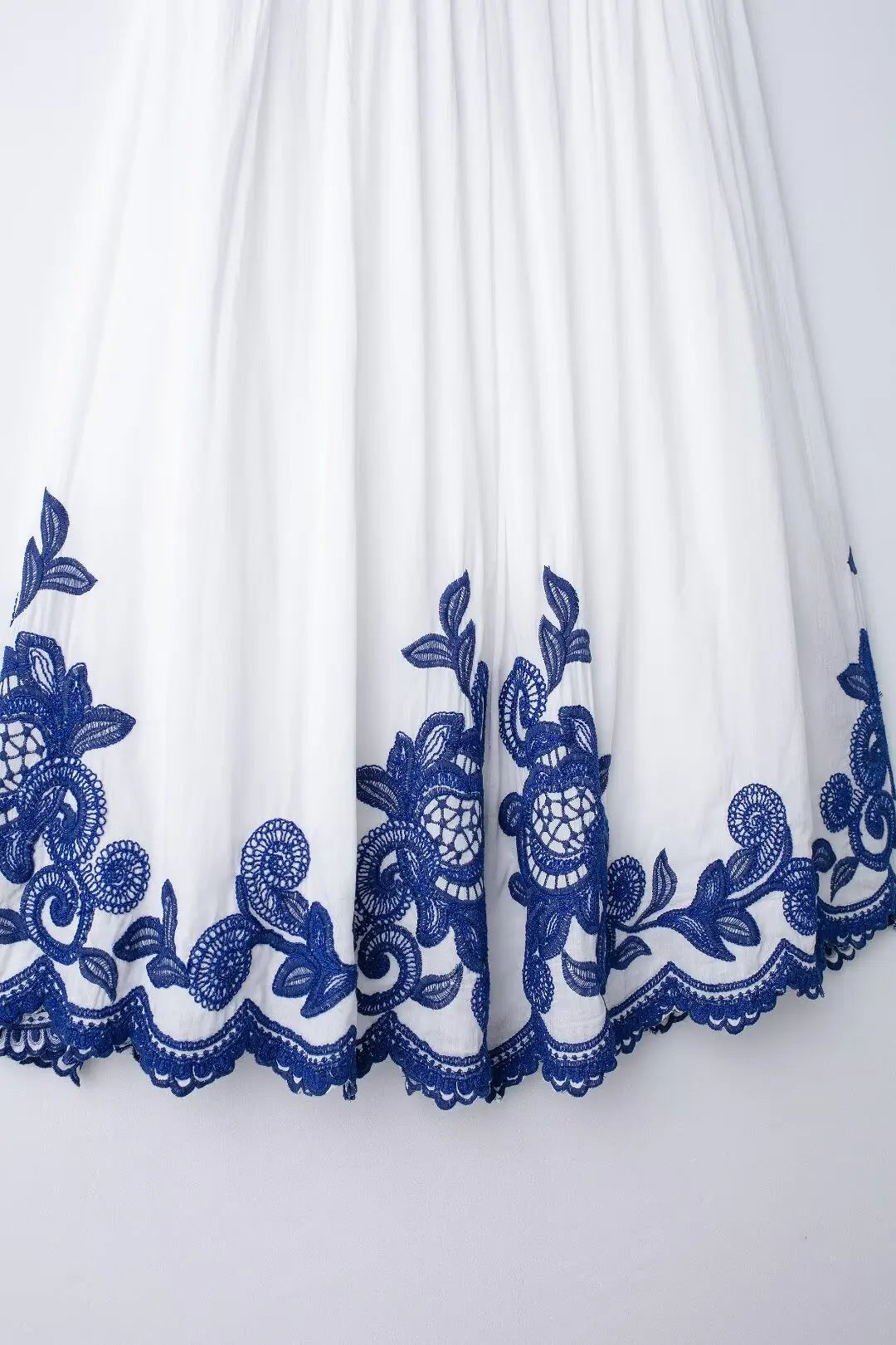 Bohemian-Style White and Blue Embroidered Two-Piece Women's Summer Set