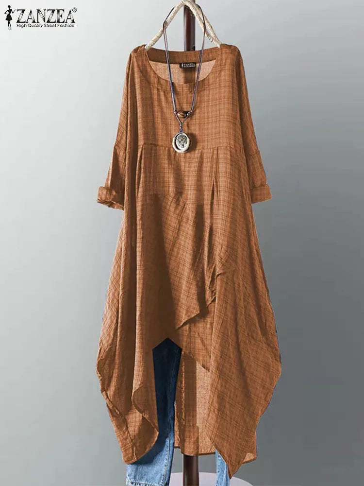 Zanzea® Vintage-Style Midi Dress, Asymmetrical Silhouette