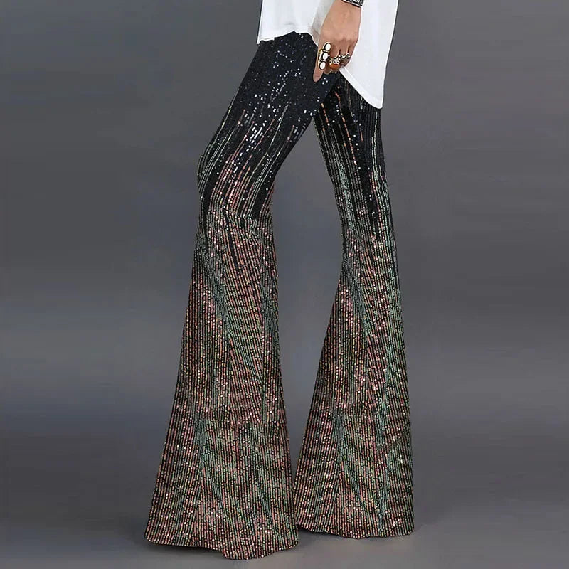 Vireous Women's Sparkling Sequin Slacks, Loose Mid-Waist Trousers