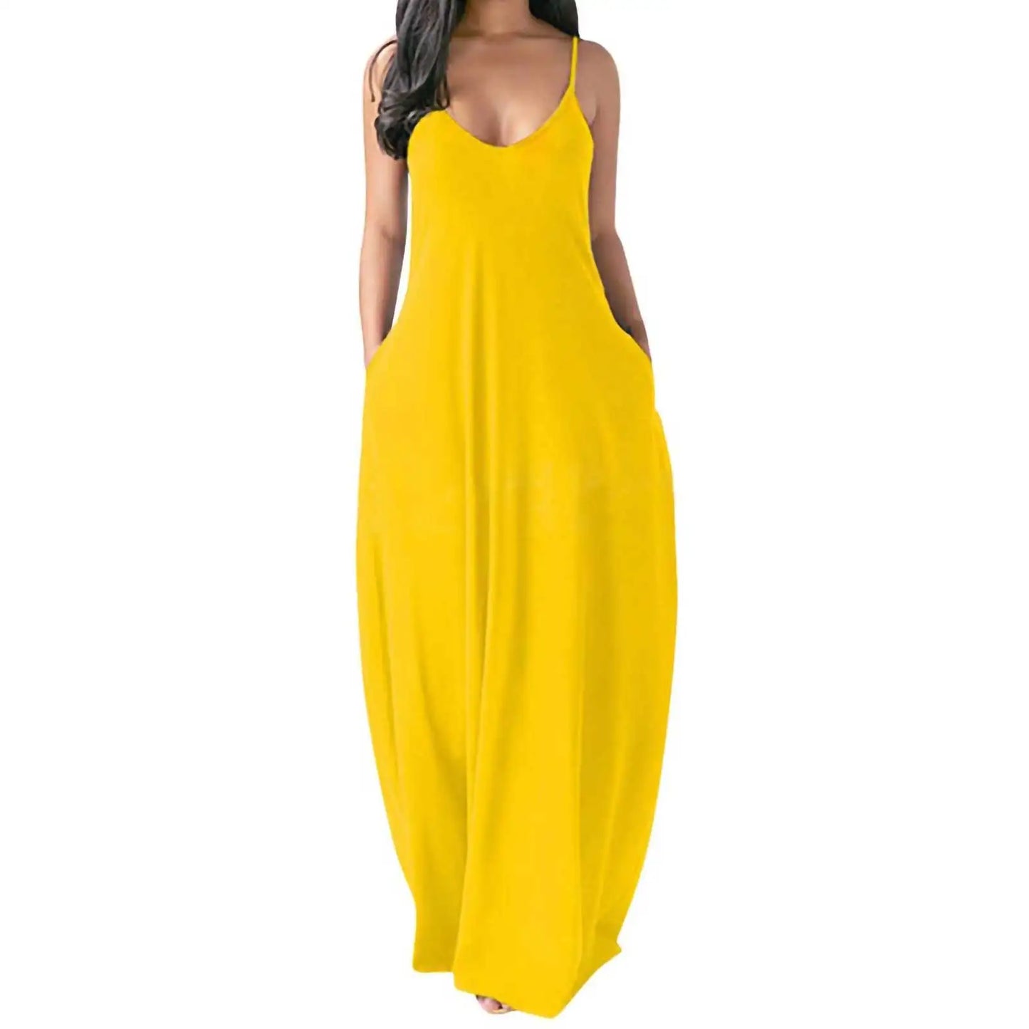 Women's Pocket Classic Long Spaghetti-Strap Dress, Multi Colours
