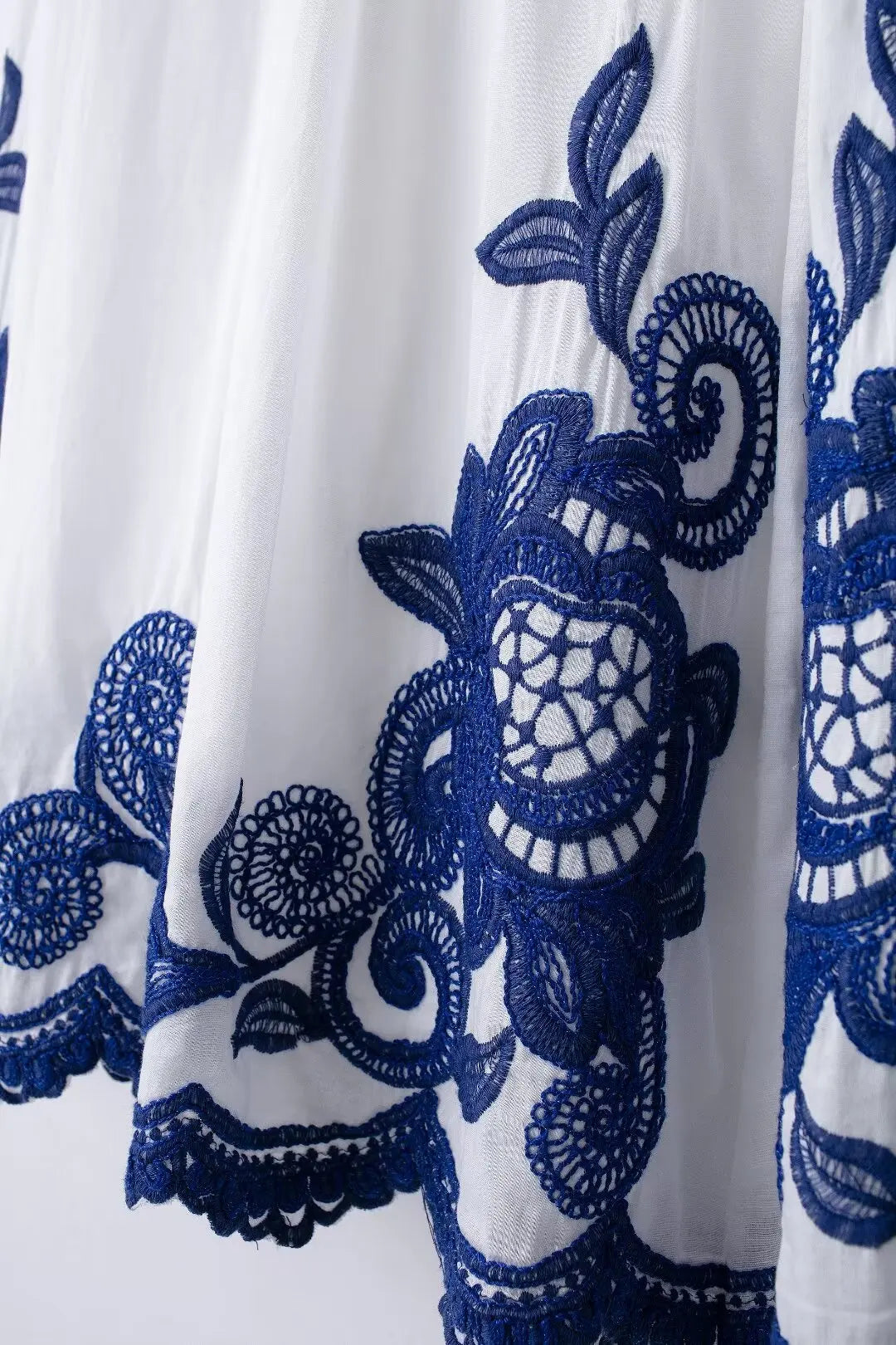 Bohemian-Style White and Blue Embroidered Two-Piece Women's Summer Set