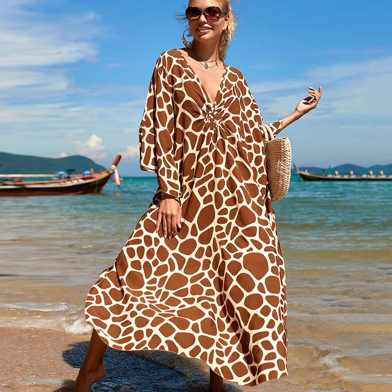 Zebra Print Kaftan Dress, Oversize Beach Dress